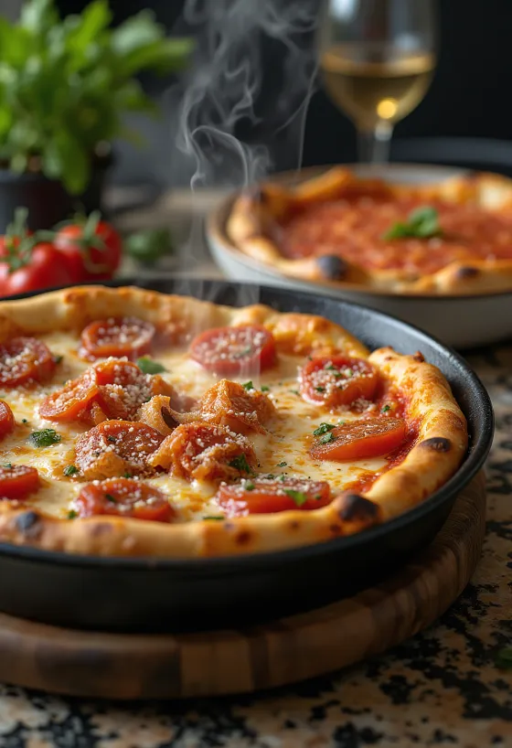 Chicago Deep-Dish Pizza full af osti og tómatsósu