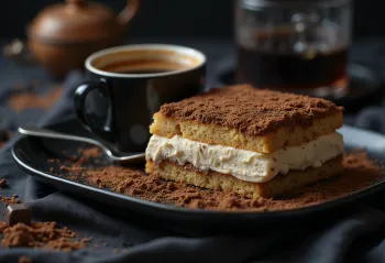 Tiramisu-mússterta borin fram á glæsilegan hátt