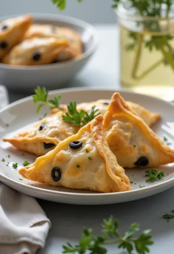 Samosa með svörtum ólífum og geitaosti