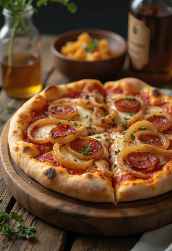 Diavola pizza með lauk og chili