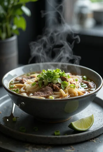 Nautakjöts phở súpa borin fram í skál