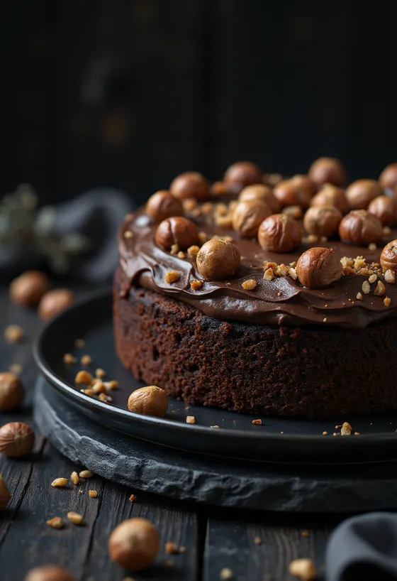 Súkkulaði- og heslihnetukaka með rjómakenndu súkkulaðikremi