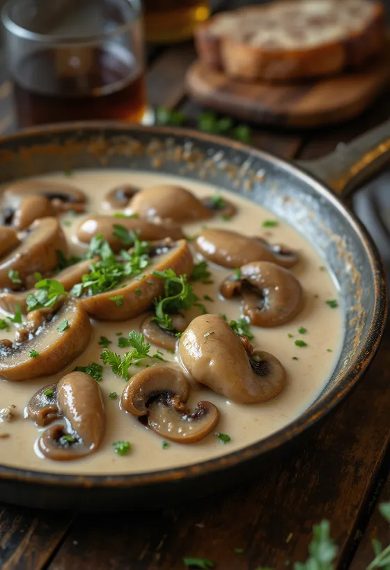 Jalapeño rjómasveppasósa borin fram