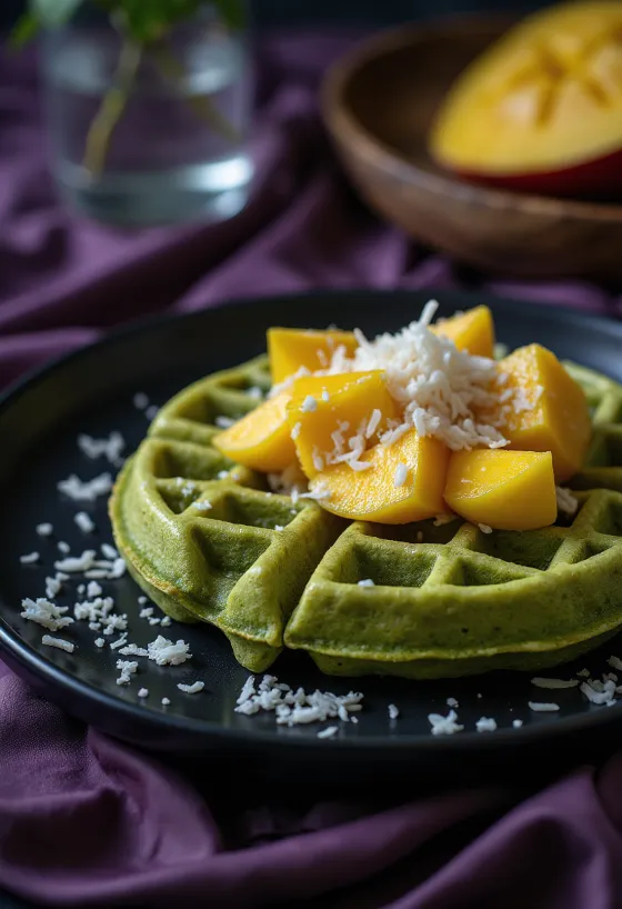 Matcha og mangó vöfflur með kókos