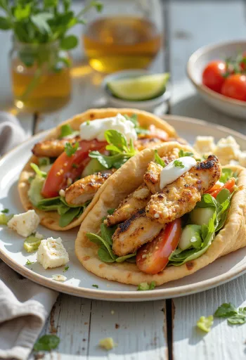 Hvíttlauksgyros með grilluðum kjúklingi og tzatziki