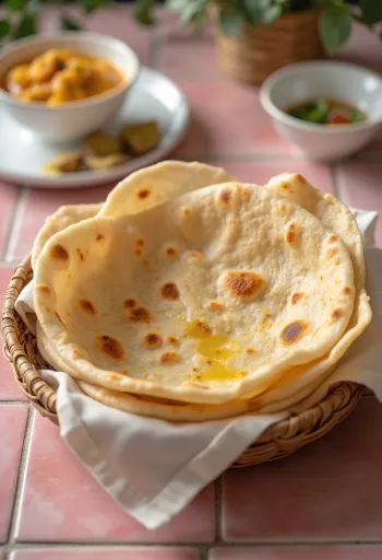 Nýbakað indverskt chapati flatbrauð borið fram