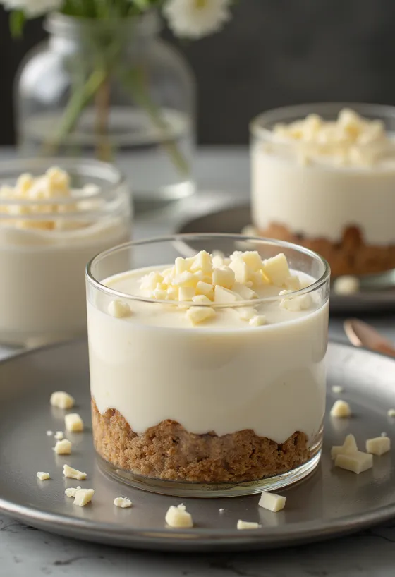 Hvítsúkkulaði-mousse kaka skorin í sneiðar