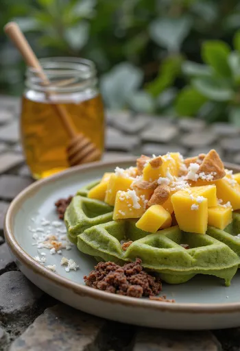 Fusion vöfflur með matcha og mangó