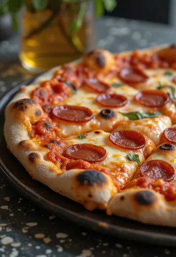Reyktur ostur og pepperoni pizza nýbökuð