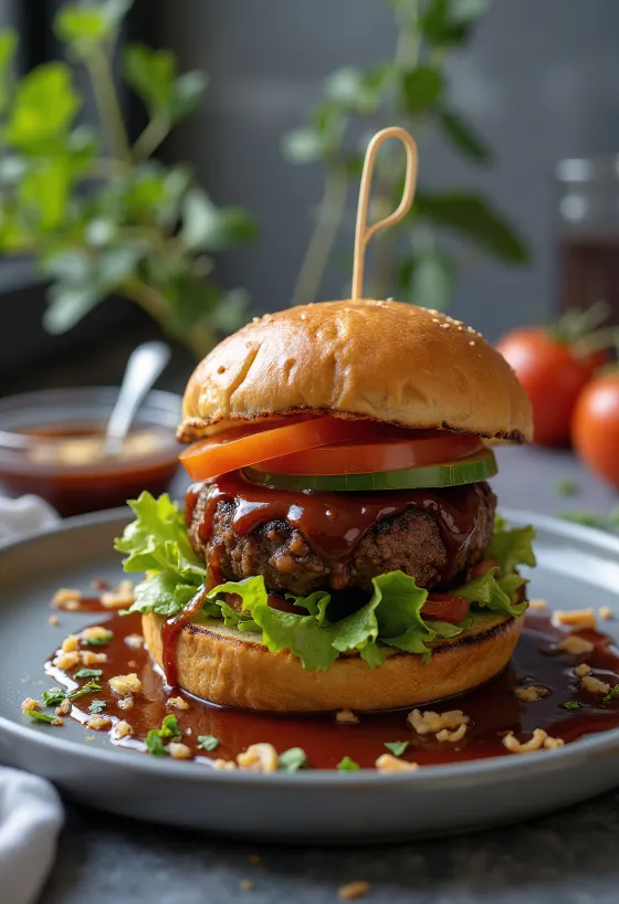 Vegan BBQ borgari með fersku grænmeti