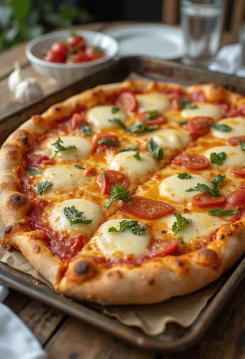 Grandma pizza með löngu deigi og osti