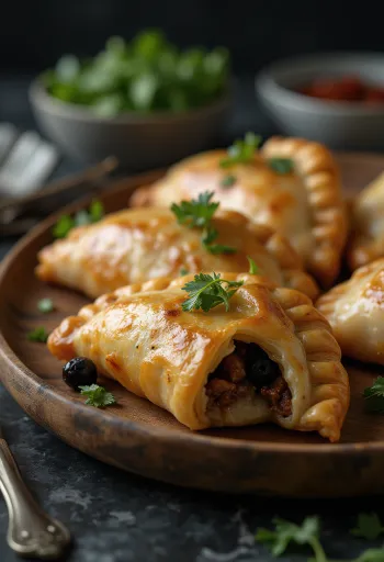 Gullinbrún empanada með nautakjöti og ólífum