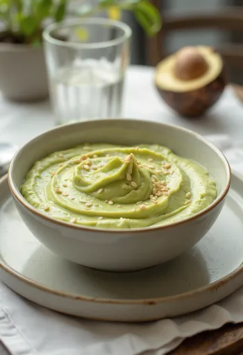 Avókadósósa með sesam borin fram