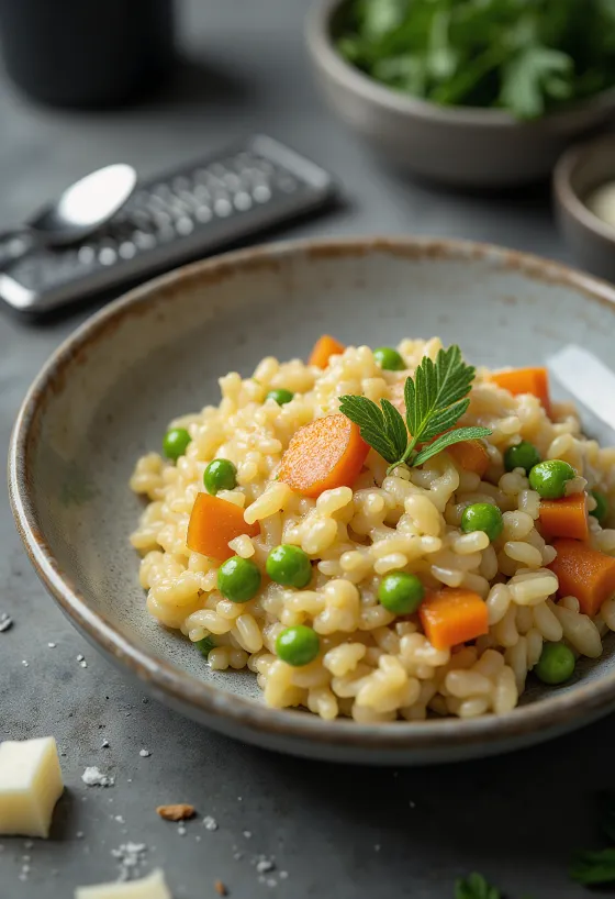 Grænmetisrisotto borið fram með ferskri steinselju