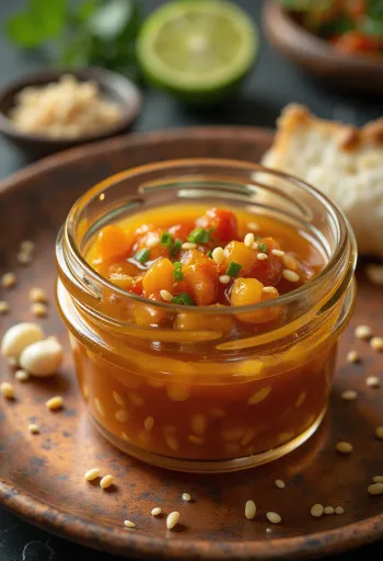Sesam chili-límónusósa borin fram