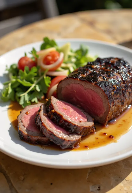 Reykt BBQ nautalund borin fram