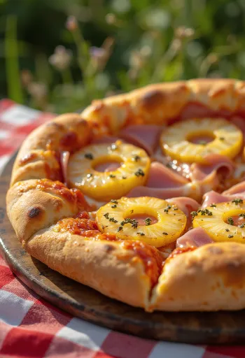 Klassísk Hawaii pizza með ananas og skinku
