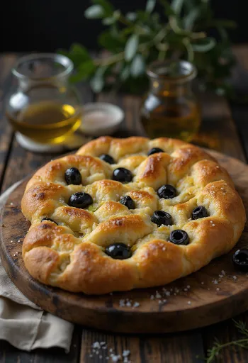 Focaccia með ansjósum og ólífum