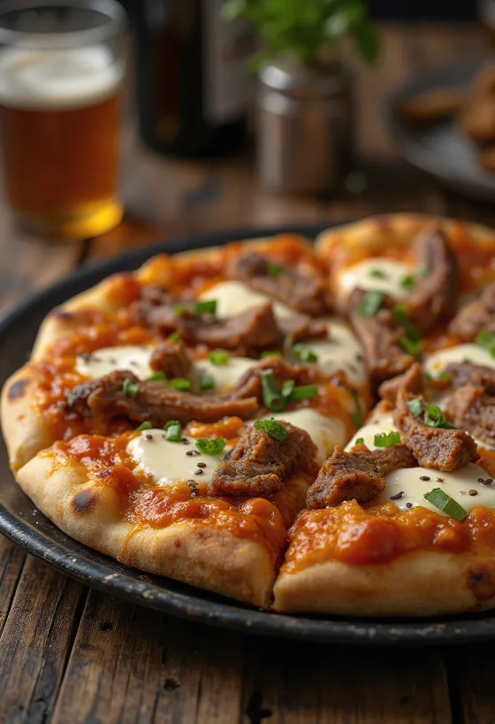 Korean Bulgogi Pizza með nautakjöti og gochujang sósu
