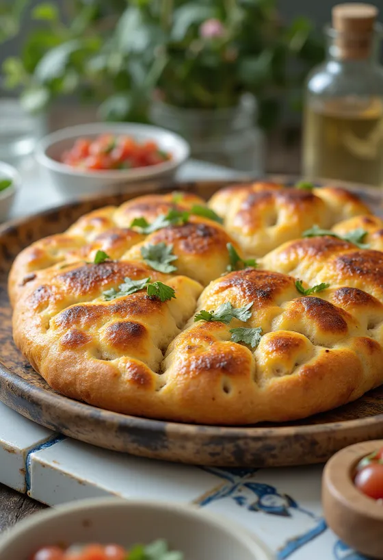 Mexíkósk kryddfocaccia borið fram