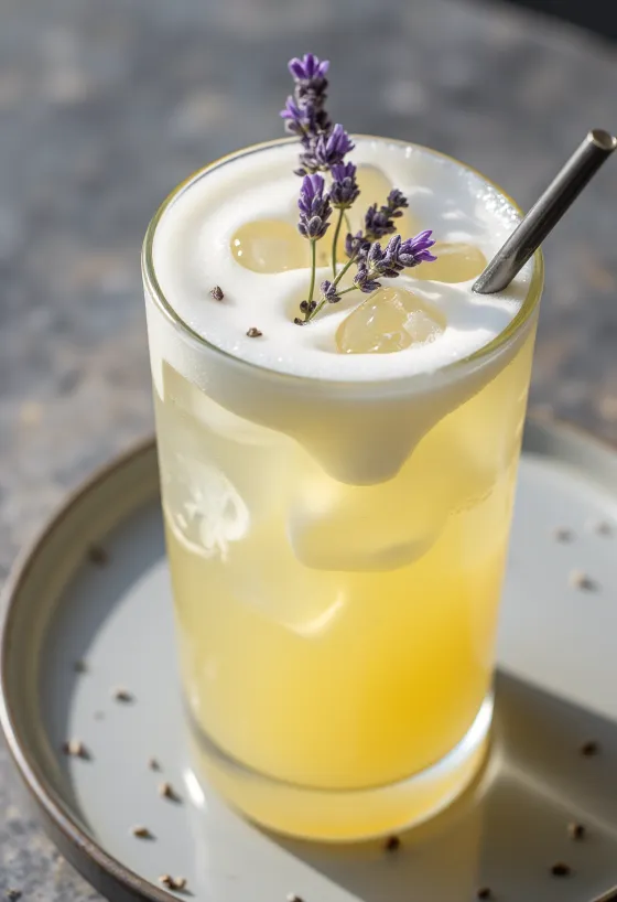 Lavender-límonaði með froðu, myntu og lavender