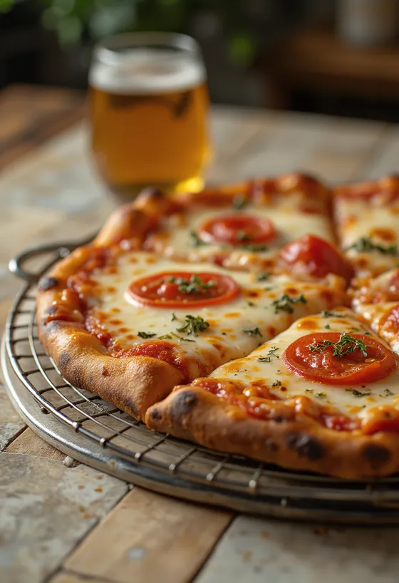 New York Style Pizza með þunnum botni og stórum sneiðum