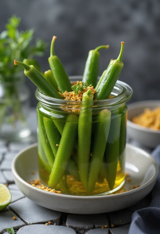 Sætsúrt okra í krukku