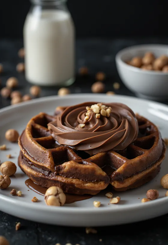 Vöfflur með Nutella, ferskum ávöxtum og súkkulaðisósu