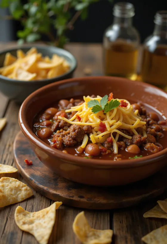 Chili con Carne borið fram með ferskri tortillu