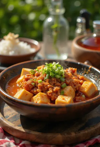 Mapo Tofu með svínahakki og kryddaðri sósu
