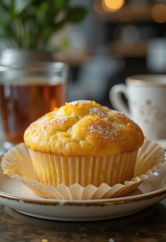 Appelsínu- og vanillumuffins með flórsykri