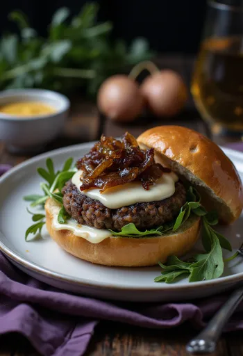 Nýlagaður franskur hamborgari með brie osti og dijon sinnepi