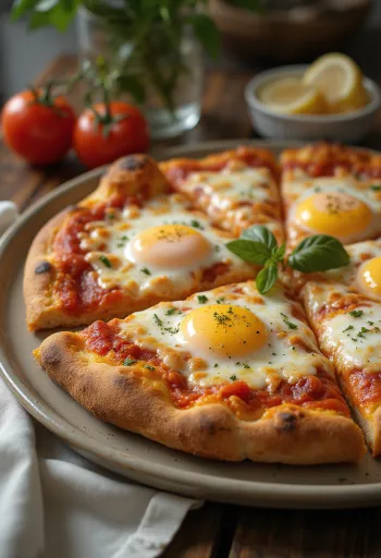 Pizza a Caballo með spæleggi, þykkum botni og mozzarella