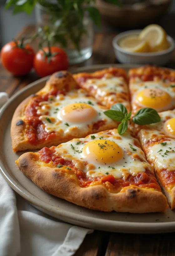 Pizza a Caballo með spæleggi, þykkum botni og mozzarella