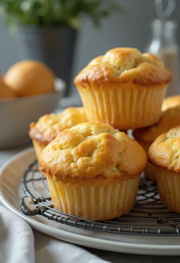 Mjúkar kotasælu-muffins, bakaðar gylltar, stráðar vanillu og flórsykri