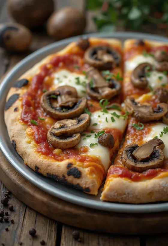 Pizza ai Funghi di Bosco með villisveppum og mozzarella