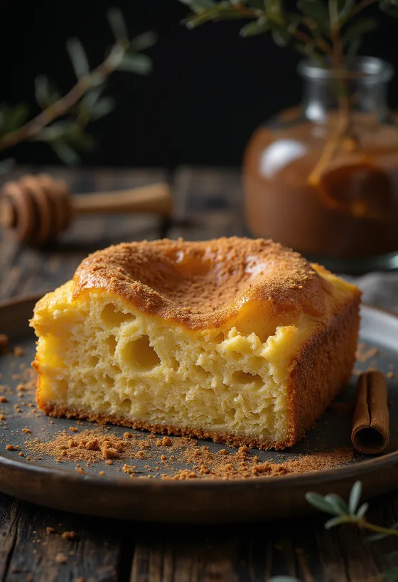 Kanil- og hunangskaka borin fram