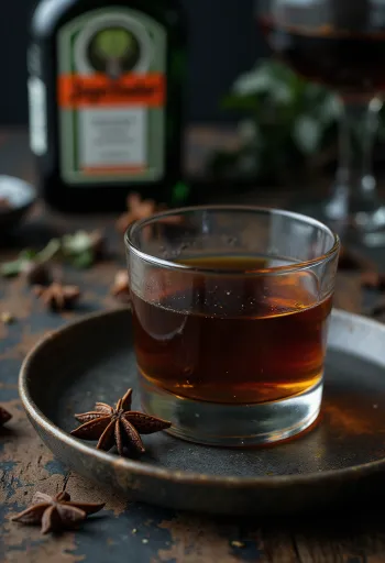 Heimalagað Jägermeister borið fram í flösku