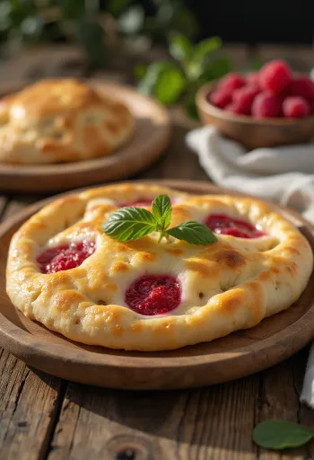 Hindberja naan brauð borið fram