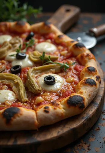 Pizza ai Carciofi e Olive með ætiþistlum og ólífum