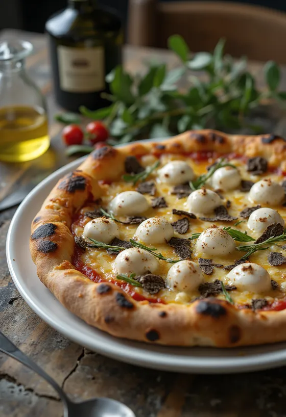 Pizza al Tartufo með trufflum og ítölskum ostum