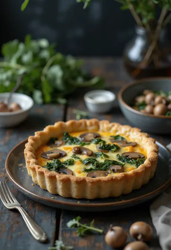 Nýbakað quiche með sveppum og spínati