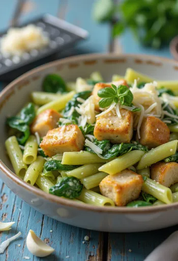 Kjúklingur með spínatpasta og parmesan