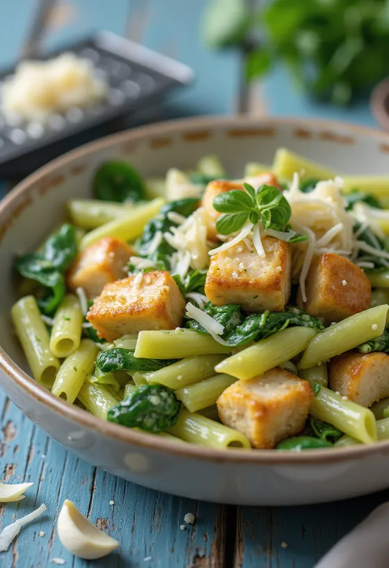 Kjúklingur með spínatpasta og parmesan