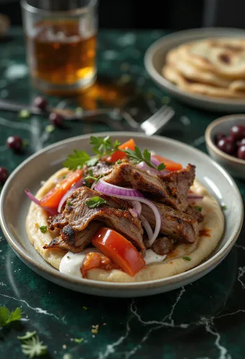 Gyros með lambakjöti borið fram
