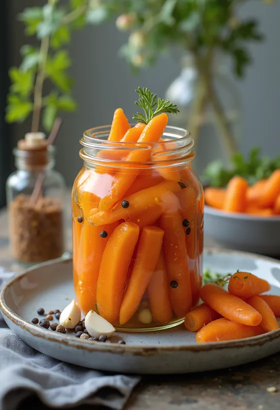 Sýrðar gulrætur í glerkrukku