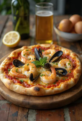 Frutti di Mare pizza með hvítlauksolíu