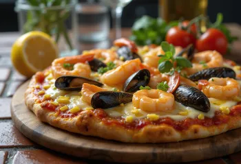 Frutti di Mare pizza með hvítlauksolíu