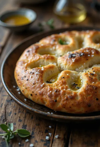 Focaccia úr heilhveiti borið fram