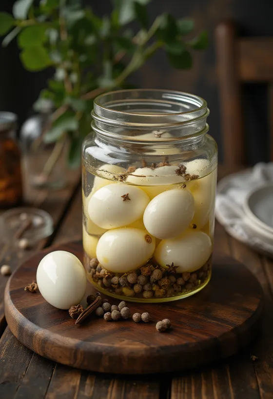 Sýrð egg í glerkrukku